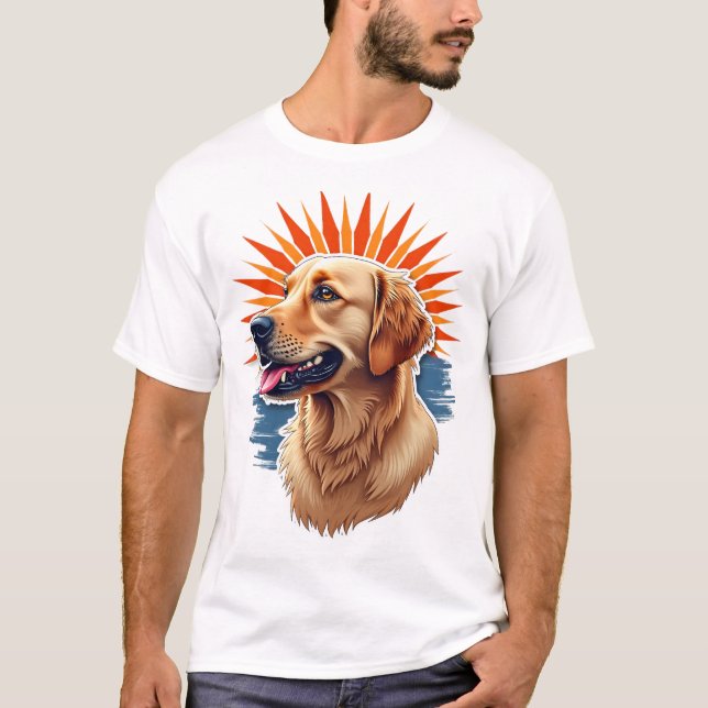 Patriotisk Golden Retriever Solstråle Vintage T-sh T Shirt (Framsida)