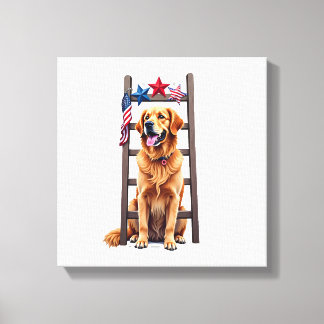 Patriotisk Golden Retriever Stjärnstege Tröja Canvastryck