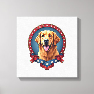 Patriotisk Golden Retriever Tribute-krage T-shirt Canvastryck