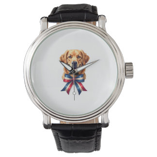 Patriotisk Golden Retriever Tvillingband T-shirt Armbandsur