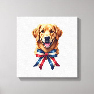 Patriotisk Golden Retriever Tvillingband T-shirt Canvastryck