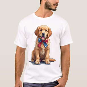 Patriotisk Golden Retriever Valp Vintage T-Shirt