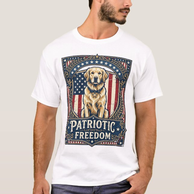 Patriotisk Golden Retriever Vector Grafisk T-Shirt (Framsida)