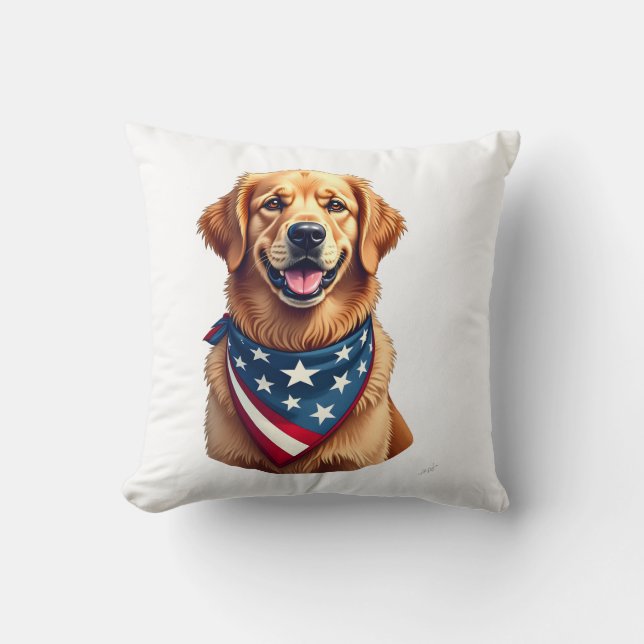 Patriotisk Golden Retriever Vintage Gravyr T-Shirt Kudde (Framsida)