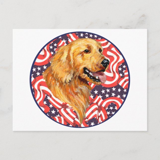 Patriotisk Golden Retriever Vykort (Framsida)