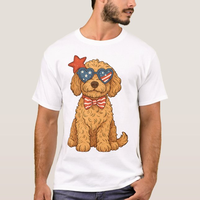Patriotisk Goldendoodle-klippbild T Shirt (Framsida)