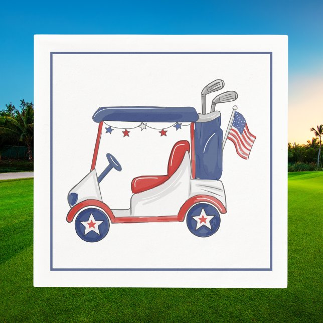 Patriotisk golfkärra | Röd Vit Blå 4:e Juli  Pappersservett (Skapare uppladdad)