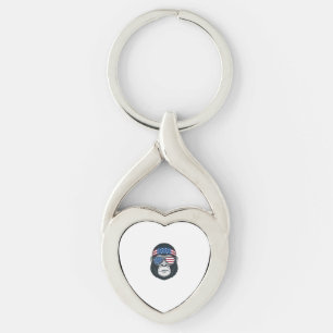 Patriotisk gorilla ansikte vintage gravyr vektor_1 twisted heart silverfärgad nyckelring