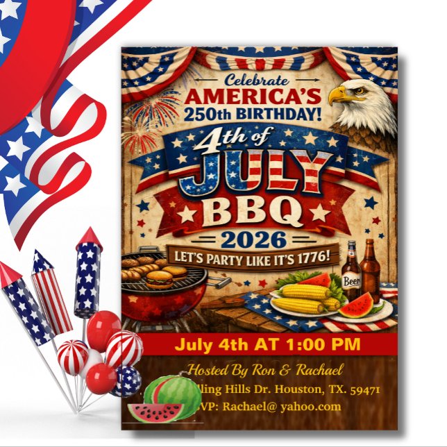 Patriotisk grill 4:e juli USA:s 250-årsdag  Inbjudningar (Skapare uppladdad)