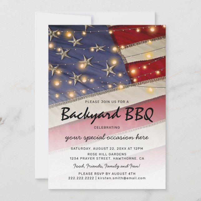 Patriotisk grillfest | USA Flaggbakgårdsbarbecue Inbjudningar (Framsida)