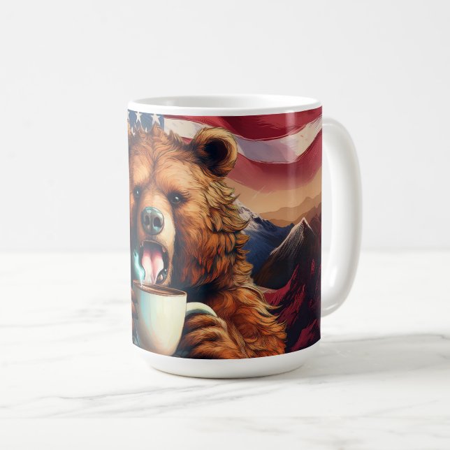 Patriotisk Grizzlybjörn som dricker kaffe Kaffemugg (Framsida höger)