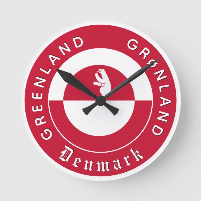 Patriotisk Grönlandsklocka, Björn, Grönlands flagg Rund Klocka (Framsida)