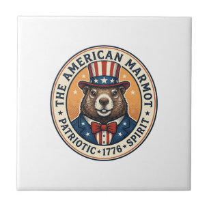 Patriotisk Groundhog Vintage Gravyr T-Shirt Design Kakelplatta