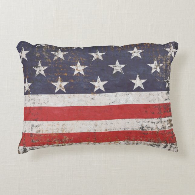 Patriotisk Grunge Amerikansk Flagga Prydnadskudde (Framsidan)