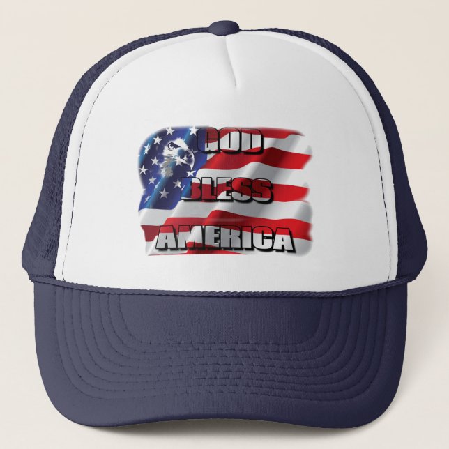 Patriotisk Gud välsigne Amerika Örn och Flagga Keps (Framsida)
