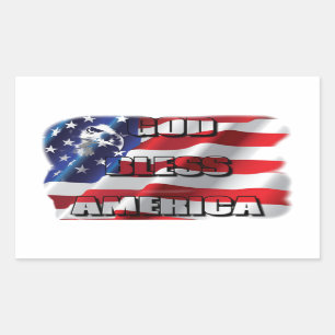 Patriotisk Gud välsigne Amerika Örn och Flagga Rektangulärt Klistermärke