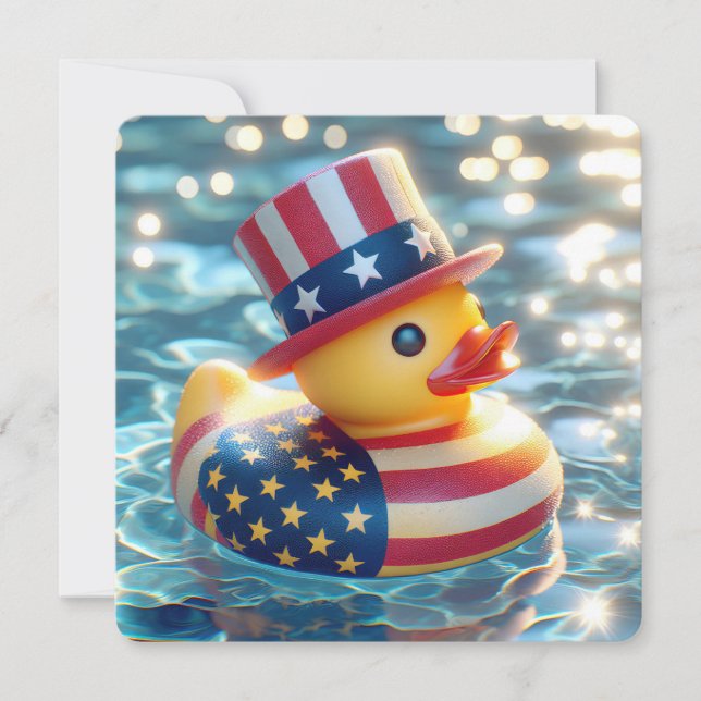 Patriotisk gul gummiankd poolparty inbjudningar (Framsida)