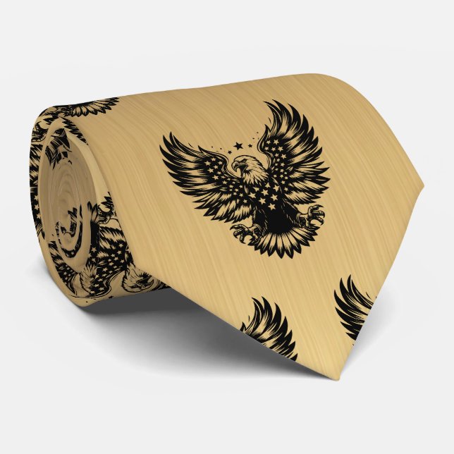 Patriotisk gul och svart amerikansk flagga vit huv slips (Rullad)