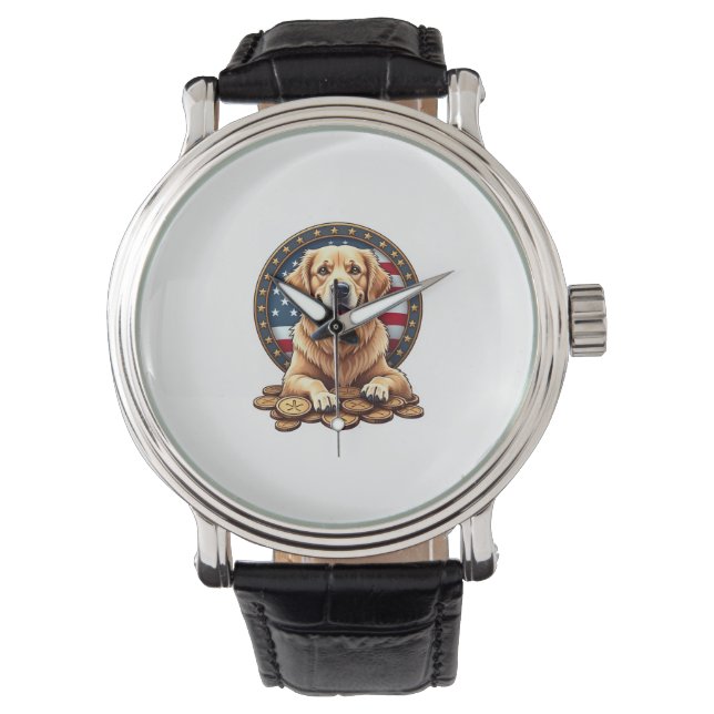 Patriotisk Guldhund Staplad Mynt Tröja Armbandsur (Framsida)