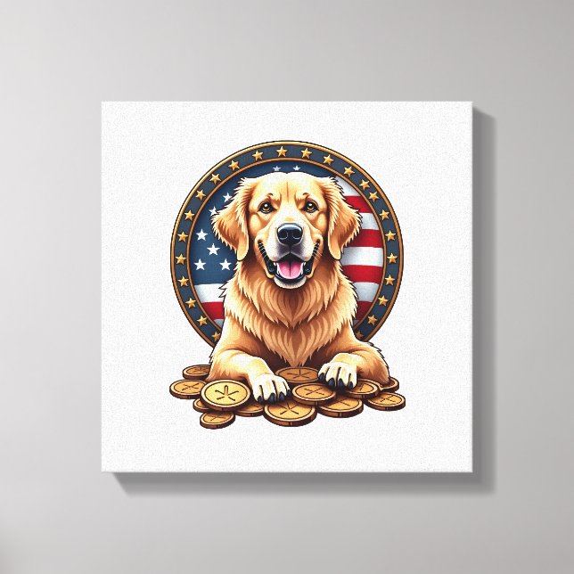 Patriotisk Guldhund Staplad Mynt Tröja Canvastryck (Framsida)