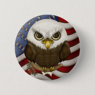 Patriotisk gullig örn och US-flagga Knapp