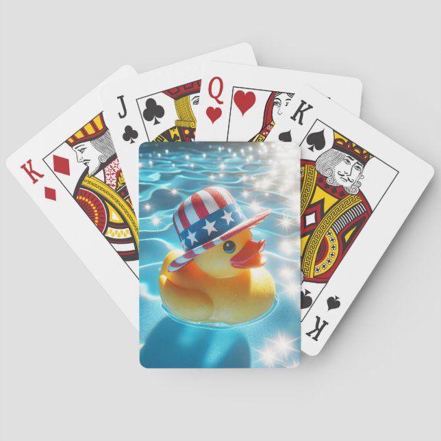 Patriotisk Gult Rubber Anka i Bassäng Casinokort (Baksidan)