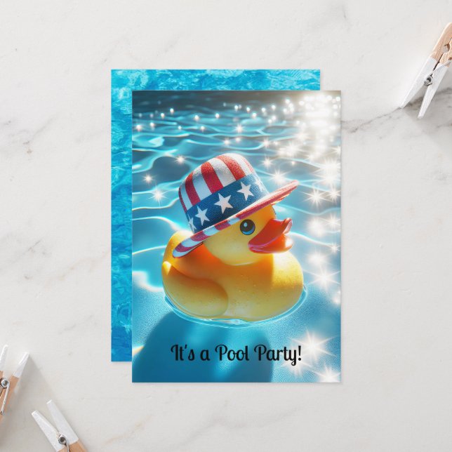 Patriotisk Gult Rubber Anka i Bassäng Inbjudningar (Fram/Back In Situ)