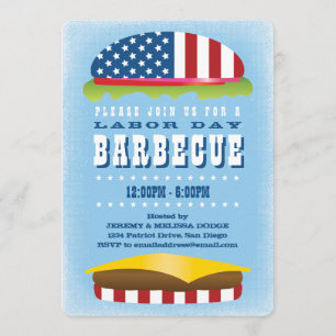 Patriotisk hamburgaregrillfest för arbets- dag inbjudningar