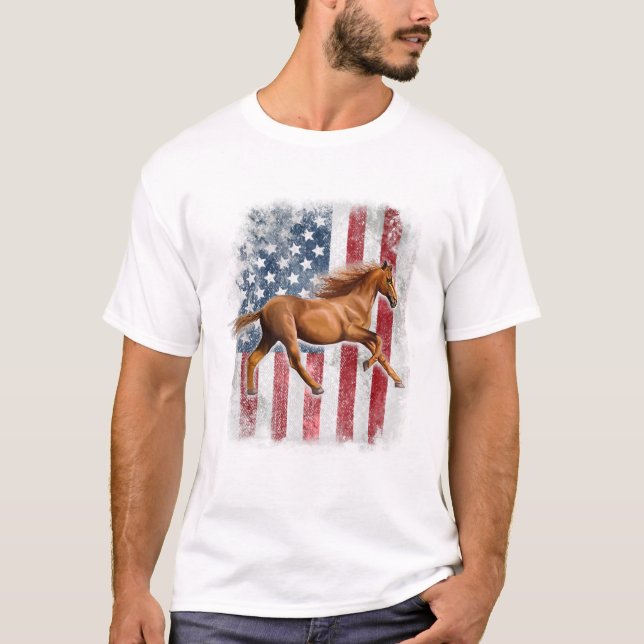 Patriotisk häst amerikansk flagga t shirt (Framsida)