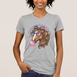 Patriotisk Häst Bubble Gum Vintage Vector T-Shirt 