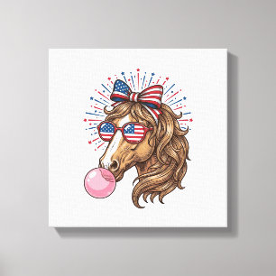 Patriotisk Häst Bubble Gum Vintage Vector T-Shirt Canvastryck