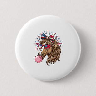 Patriotisk Häst Bubble Gum Vintage Vector T-Shirt  Knapp