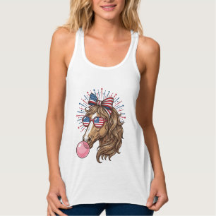 Patriotisk Häst Bubble Gum Vintage Vector T-Shirt Linne Med Racerback