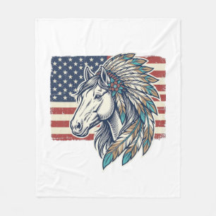 Patriotisk Häst Flagga Vintage Vektor T-Shirt Desi Fleecefilt