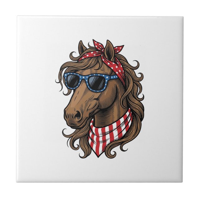 Patriotisk Hästhuvud Vektor Tröja Design_1 Kakelplatta (Framsidan)