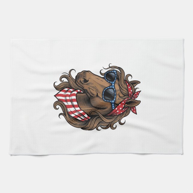 Patriotisk Hästhuvud Vektor Tröja Design_1 Kökshandduk (Horisontell)