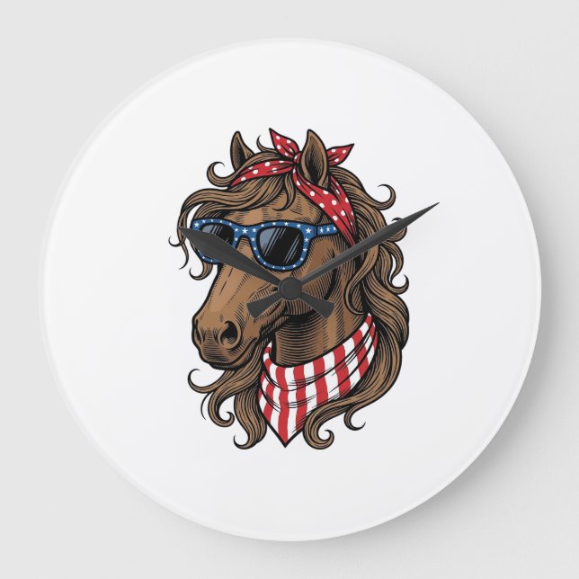 Patriotisk Hästhuvud Vektor Tröja Design_1 Stor Klocka (Framsida)