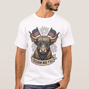 Patriotisk Highland Ko 4:e Juli Y'all T-shirt
