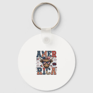 Patriotisk Highland Ko Amerika 4 juli T-shirt_1 Nyckelring