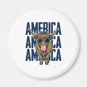 Patriotisk Highland Ko Amerika Vintage T-Shirt Bes Magnet