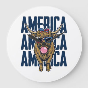 Patriotisk Highland Ko Amerika Vintage T-Shirt Bes Stor Klocka