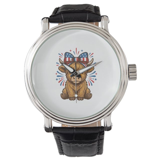 Patriotisk Highland Ko Båge Vektor Design (2)_1 Armbandsur (Framsida)