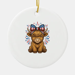 Patriotisk Highland Ko Båge Vektor Design (2)_1 Julgransprydnad Keramik