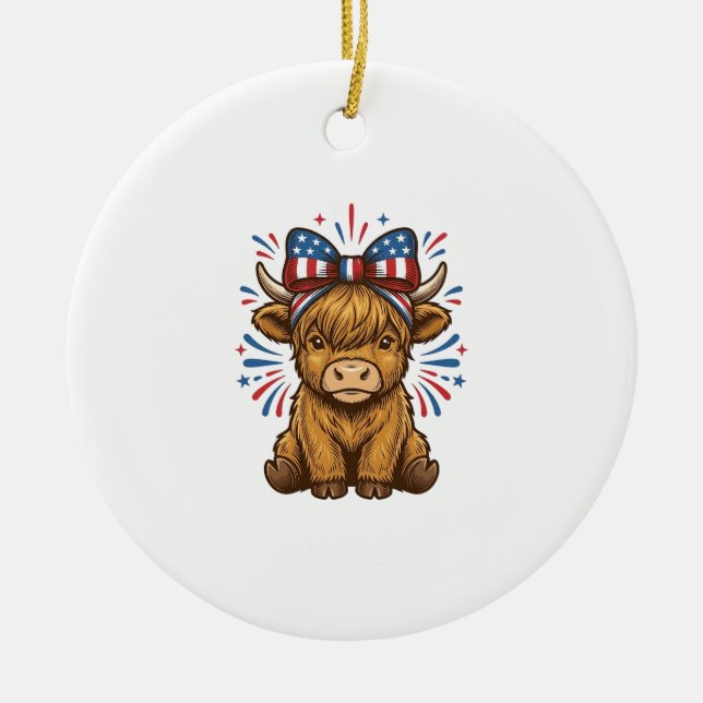 Patriotisk Highland Ko Båge Vektor Design (2)_1 Julgransprydnad Keramik (Framsidan)