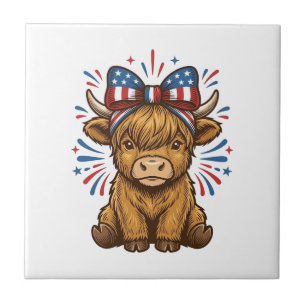 Patriotisk Highland Ko Båge Vektor Design (2)_1 Kakelplatta