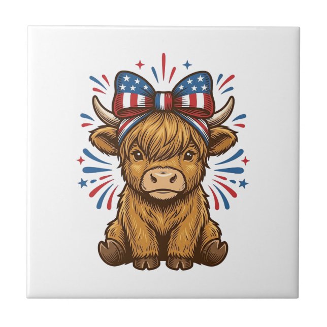 Patriotisk Highland Ko Båge Vektor Design (2)_1 Kakelplatta (Framsidan)
