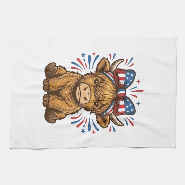 Patriotisk Highland Ko Båge Vektor Design (2)_1 Kökshandduk (Horisontell)