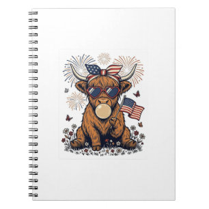 Patriotisk Highland Ko Bubblegum Vintage Gravyr Anteckningsbok