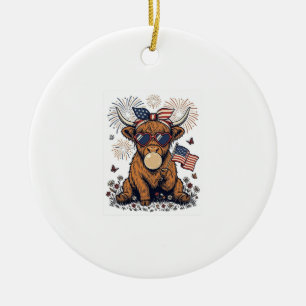 Patriotisk Highland Ko Bubblegum Vintage Gravyr Julgransprydnad Keramik