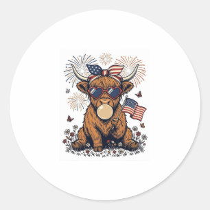 Patriotisk Highland Ko Bubblegum Vintage Gravyr Runt Klistermärke